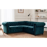 Lisa design - william - canap� chesterfield d'angle r�versible - 5 places - en velours - bleu canard