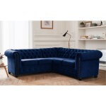 Lisa design - william - canap� chesterfield d'angle r�versible - 5 places - en velours - bleu nuit