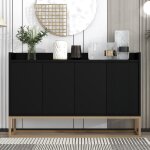 Wishdor - buffet noir, buffet salon, buffet salle � manger avec 4 portes, sans poign�e, 120x30x80 cm