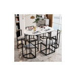 Wishdor - ensemble table et chaises de salle � manger, 1 table blanche et 6 chaises, gris et noir