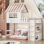 Wishdor - lit cabane enfant lit mezzanine 90 x 200 cm avec �chelle de s�curit�, rangement et sommier ...
