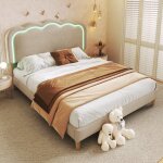 Wishdor - lit capitonné double lit adolescent 140 x 200 cm avec sommier à lattes et tête de lit led réglable, ... Wishdor - lit capitonné double lit adolescent 140 x 200 cm avec sommier à lattes et tête de lit led réglable, ...