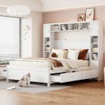 Wishdor - lit double lit enfant lit ados 140 x 200 cm en bois avec 4 tiroirs et grand placard de rangement, ...
