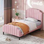 Wishdor - lit simple capitonn� lit enfant lit adolescent 90 x 200 cm avec sommier � lattes, rose, velours ...