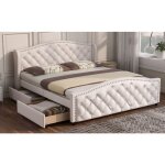 Wishdor - lit avec tiroirs lit capitonn 140 x 200 cm avec sommier  lattes, 2 tiroirs et tte de lit ...