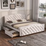 Wishdor - lit avec tiroirs lit capitonn 160 x 200 cm avec sommier  lattes, 2 tiroirs et tte de lit ...
