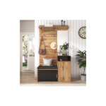 Wishdor - vestiaire d'entr�e, porte manteau avec miroir, armoire � chaussures, banc et pat�re, noir