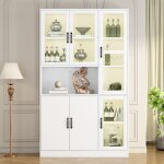 Wishdor - vitrine blanche, bibliothque avec porte, armoire de rangement avec lumire led