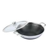 Wok en inox - generic - 32 cm - antiadhsif - rsistant aux rayures - tous feux compatibles