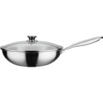 Wok pro avec couvercle -  32 cm - fond 3 - ply - poigne rivete - inox - tous feux dont induction - ...