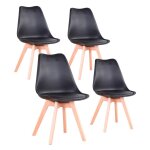 Lot de 4 chaises de salle a manger - coussin de sige en cuir - scandinave(noir) - wokaka