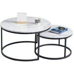 Wokaka - table basse scandinave table d'appoint gigogne ensemble de 2, surface en bois massif marbr� ...