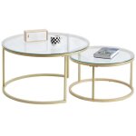 Wokaka - table basse scandinave table gigogne table d'appoint 2 pices avec surface en verre et pieds ...