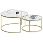 Wokaka - table basse scandinave table gigogne table d'appoint 2 pi�ces avec surface en verre et pieds ...