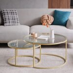 Wokaka - table basse scandinave table gigogne table d'appoint 2 pices avec surface en verre et pieds ...
