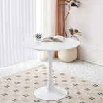 Wokaka - table � manger ronde - mdf - blanc - 2 - 4 personnes - l 80 x h75cm