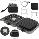 Wolketon barbecue gaz ext�rieur 2 br�leurs r�glables, r�chaud compact avec plaque antiadh�sive, grilles ...