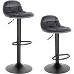 Woltu - lot de 2 tabouret de bar en velours, hauteur r�glable 62 - 83cm, pivotant � 360�, gris fonc�