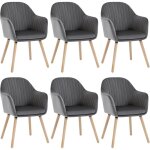 Woltu - lot de 6 chaises de salle � manger chaises de r�ception en velours et bois massif, gris fonc� ...