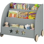 Woltu - bibliothèque pour enfants étagère à jouets 3 niveaux, organiser pour livres avec roues, gris Woltu - bibliothèque pour enfants étagère à jouets 3 niveaux, organiser pour livres avec roues, gris