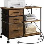 Caisson bureau 40 x 80 x 66 cm, armoire de bureau  roulettes, meuble imprimante avec station de charge, ...