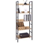 Woltu - tagre de rangement en bois et cadre en acier, 5 tablettes, 60x27, 5x160cm, noir + chne clair ...