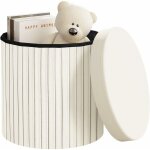 Pouf rond avec rangement 38x36 cm, tabouret de rangement pliable en velours, mdf, crme - woltu