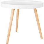 Woltu - table basse ronde en bois massif - table de salon moderne - blanche ch�ne - 50x44 cm