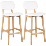 Lot de 2 tabourets de bar woltu tabouret de cuisine en cuir artificiel et bois - blanc