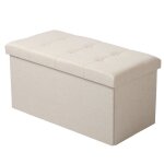 Tabouret pliant woltu, pouf pliable coffre bote de rangement en lin, 76x37, 5x38cm, crme blanc