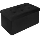 Tabouret pouf de rangement en velours woltu coffre repose - pied pliable 76x37, 5x38cm, noir