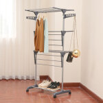 Hofuton �tendoir � linge, �tendage � linge, 3 �tag�res, avec ailes, gris
