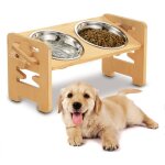 Hofuton gamelles sur�lev�e pour chat et chien personnalis�e en bambou avec 2 bol en inox