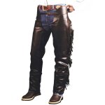 Xl, marron: chaps western en cuir vieilli avec franges