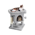 Yaheetech - arbre � chat design avec niche et plate - forme arbre - griffoir hauteur 59cm gris clair