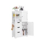 Yaheetech - armoire rangement salle de bain, 3 tiroirs 2 casiers 4 crochets 2 placards, �tag�re r�glable ...