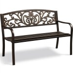 Yaheetech banc de jardin en m�tal ext�rieur mobilier de jardin fer forg� banc de parc vintage avec dossier ...