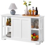 Yaheetech buffet de salle � manger avec 2 portes coulissantes commode basse de cuisine en bois �tag�re ...