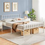 Yaheetech - cadre de lit double en m�tal 140x200 cm pour adultes grande espace en lattes blanc