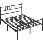 Yaheetech - cadre de lit noir lit double en m�tal pour adultes grande espace en lattes 160x200 cm