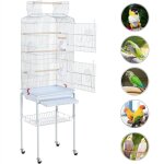 Cage oiseaux portable sur pied volire toit ouvrable design 46 x 35. 3 x 92 cm blanche perchoirs 8 portes ...