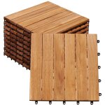Yaheetech caillebotis bois exterieur 10 pcs, dalles de terrasse en bois 30 x 30 cm, rev�tement de sol ...