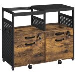 Caisson de bureau  4 tiroirs meuble de rangement avec 2 compartiments ouverts pour format a4, support ...