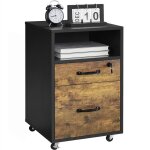 Caisson de bureau sur roulettes  2 tiroirs, meuble rangement de doissier doucument, compartiment ouvert, ...