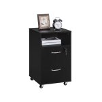 Caisson de bureau sur roulettes � 2 tiroirs, meuble rangement de doissier doucument, compartiment ouvert, ...