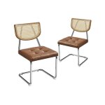 Lot de 2 chaises de salle  manger modernes mid - century chaises de cuisine avec dossier en rotin tiss ...