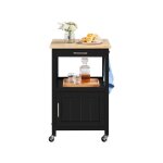 Chariot de service  roulettes desserte meuble rangement cuisine avec 1 tiroir / 3 crochets / 1 placard ...