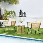 Ensemble bistro 2 personnes salon de jardin en osier 3 pièces avec fauteuils à coussins table basse à ... Ensemble bistro 2 personnes salon de jardin en osier 3 pièces avec fauteuils à coussins table basse à ...