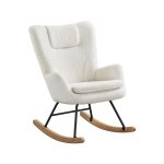 Yaheetech fauteuil � bascule scandinave � haut dossier chaise � bascule en tissu boucl� avec pieds en ...