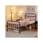 Yaheetech - lit adulte simple double en m�tal assemblage simple pour petits espaces adultes 90x200 cm ...
